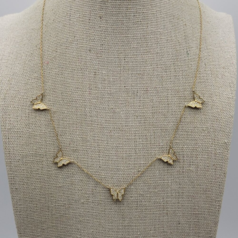 Gold Over 925 Silver Lab Diamond Butterfly Charm Necklace 18 In Lobster Clasp